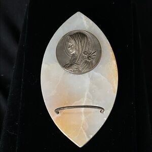 Antique Virgil Mary Art Deco Holy Water Font With Marble with Copper Backing